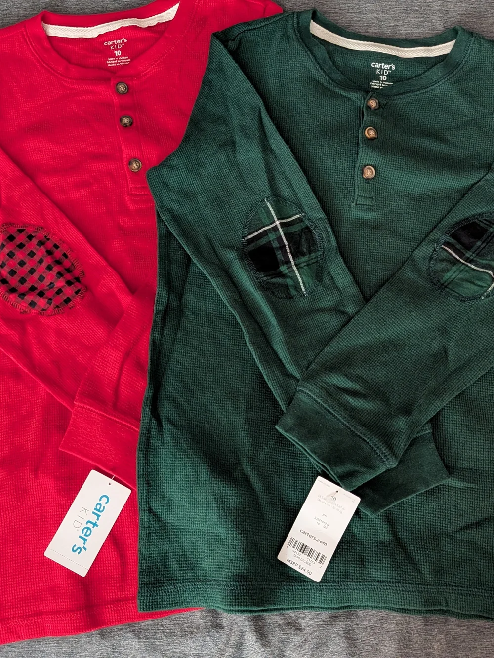 Carter's Boy's Henley Crewneck Sweaters - Red & Green